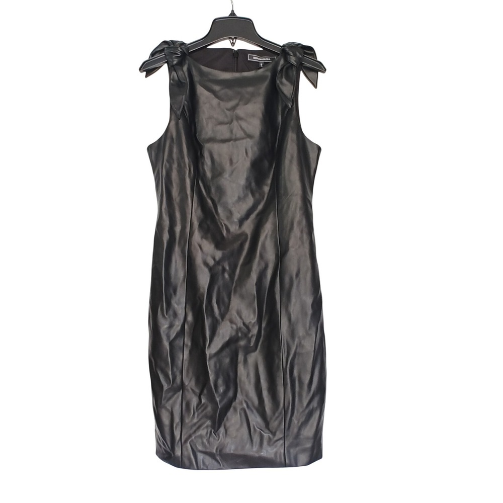 BCBGMAXAZRIA Dress Sheath Faux‎ Leather Sleeveless Bow Shoulder Size 10 New
